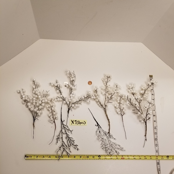 8 pcs White Glitter Berries Christmas Thanksgiving Ornaments Bunches - Picture 4 of 7